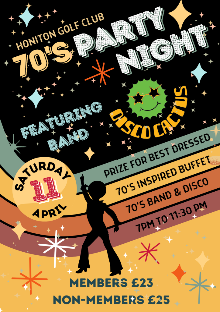 Hniton Golf Club 70s party night poster